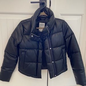 Vegan Leather Crop Puffer Jacket
